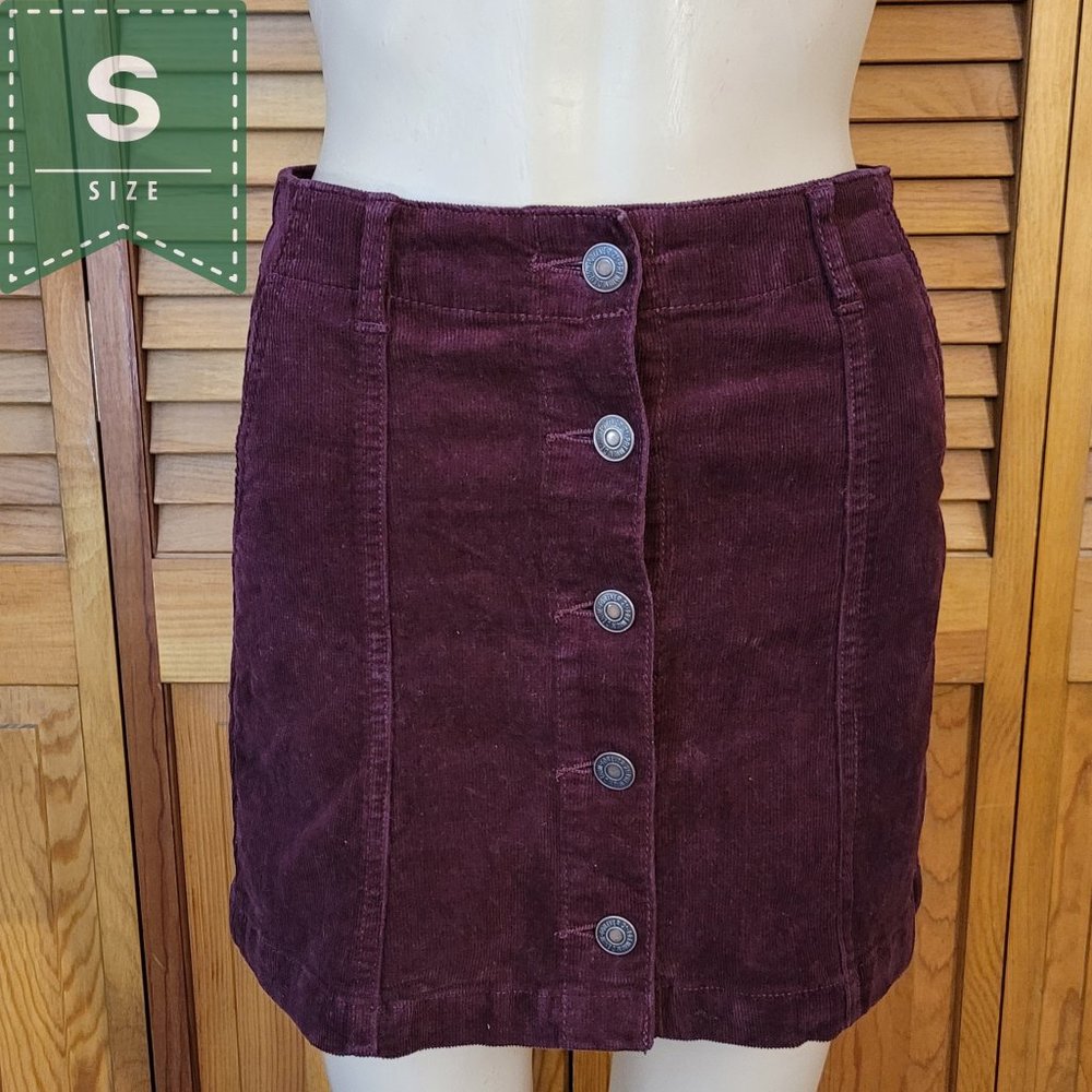Maroon Forever 21 Button Up Corduroy Skirt